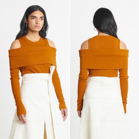 TANYA TAYLOR Sanna Top Caramel Orange Tan Shoulder Cutouts Wraparound Band NEW - Picture 9 of 16